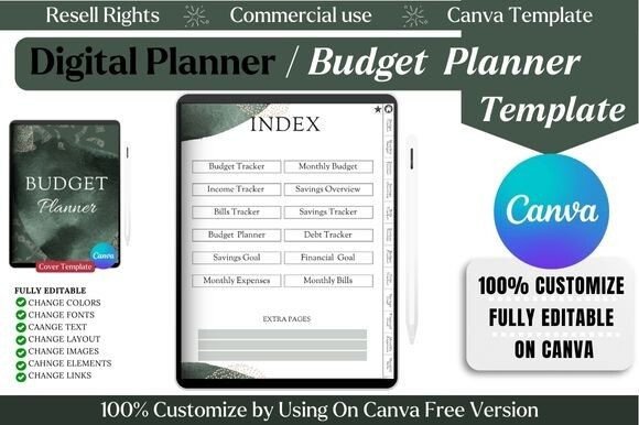Editable Digital Budget Planner Template Graphics