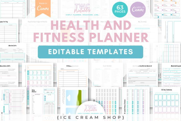 Health Fitness Planner Canva Templates Graphics