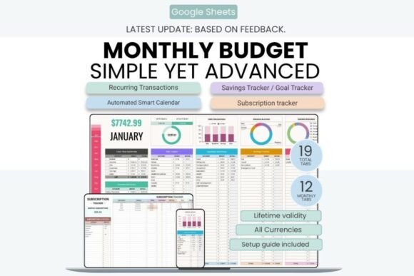 Monthly Budget Planner Google Sheet Only Graphics
