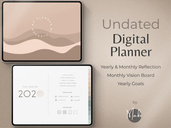 Undated digital planner. Yearly and monthly goals