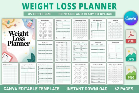 weight loss tracker: 4. Editable Weight Loss Planner for a Personalized Layout original product preview