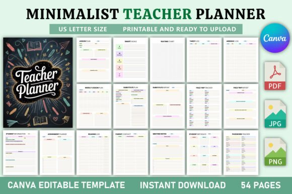Minimalist Teacher Planner KDP Interior Graphics