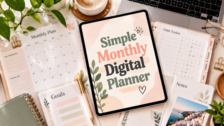 Simple monthly digital planner templates for GoodNotes, iPad and digital planning