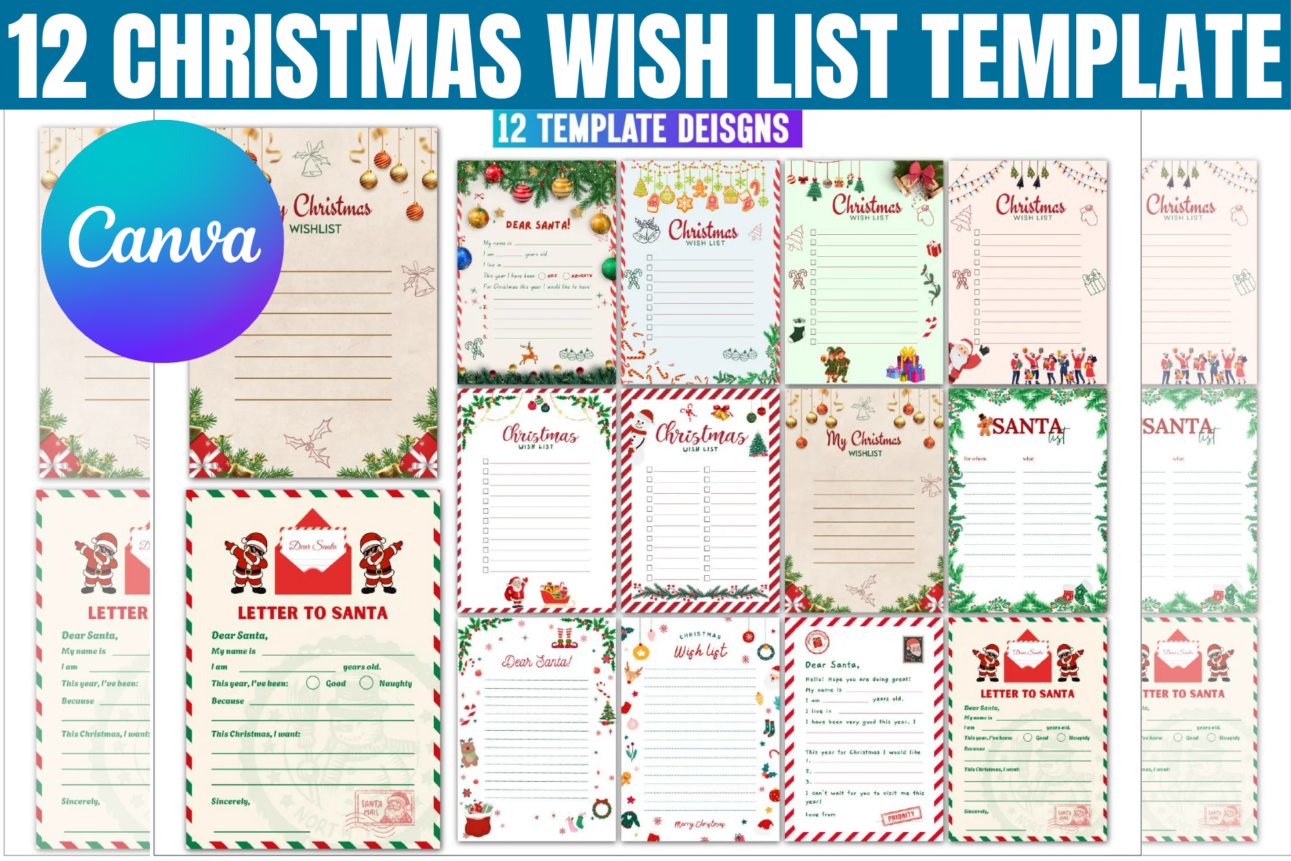 christmas wish list: Twelve Canva Wish List Layouts in One Bundle original product preview
