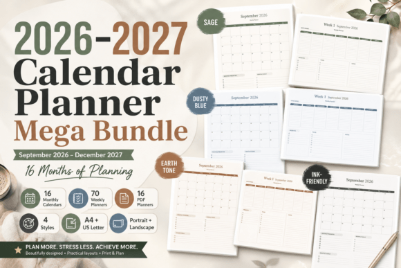 2026 2027 calendar planner for personal weekly and monthly organization