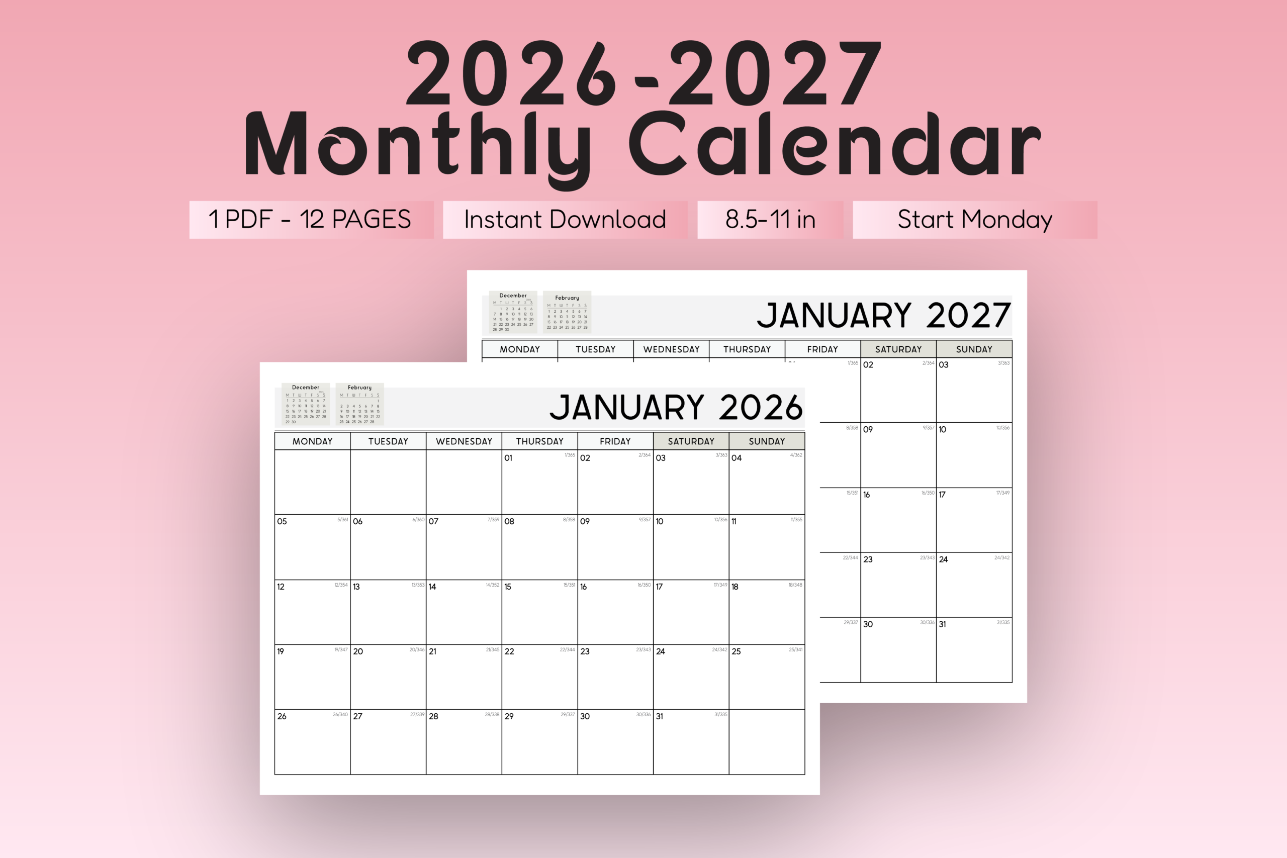 2027 Monthly Planner — Monday-Start Landscape Planner for 2026–2027 by Mol Tazime