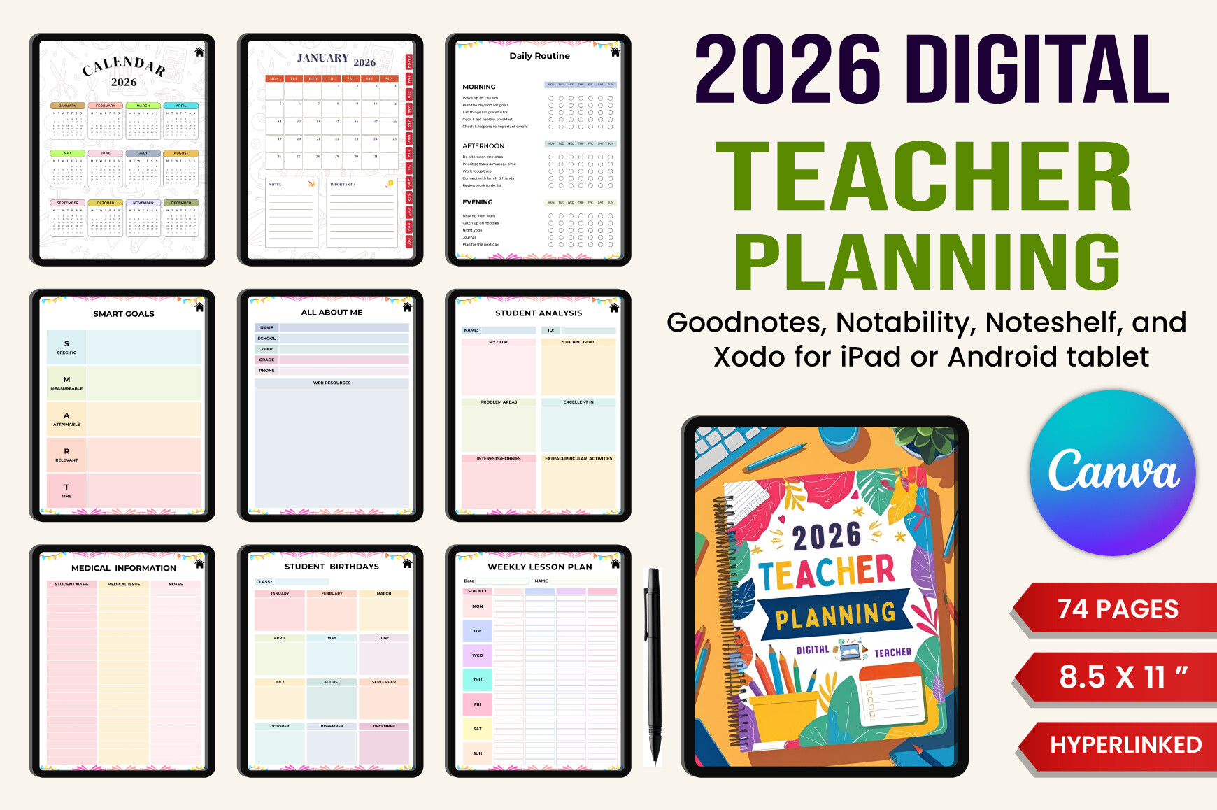 Teacher Gradebook Planner — 2026 Digital Teacher Planner product preview