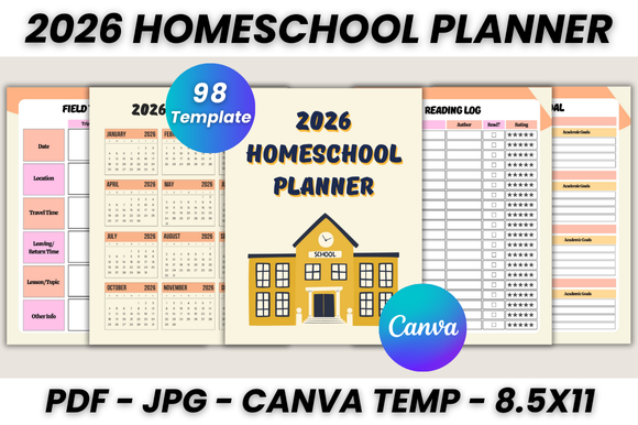 Homeschool Planner — 2026 Homeschool Planner Canva Template product preview