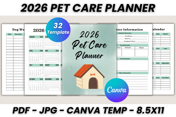 Pet Planner — 2026 Pet Care Planner Canva Template product preview