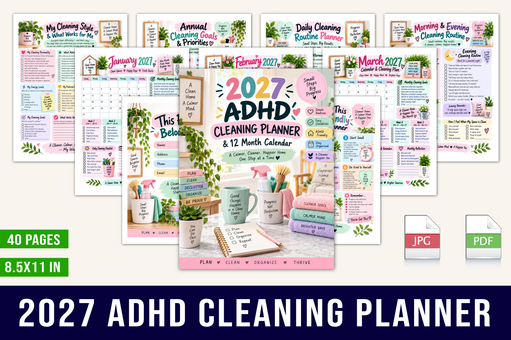 Cleaning Planner — 2027 ADHD Cleaning Planner product preview