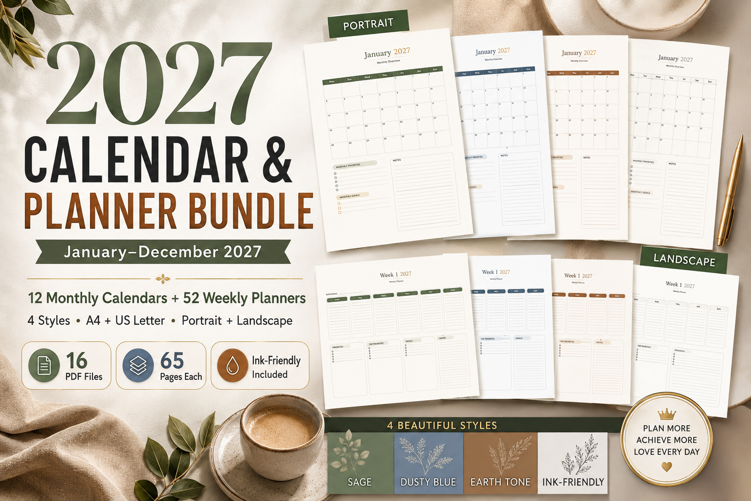 2027 Monthly Planner — Matching Monthly and Weekly 2027 Bundle by Azhir