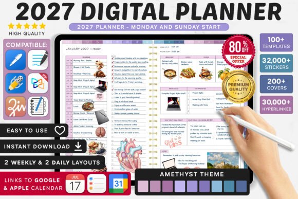 2027 digital life planner with daily weekly monthly planning and trackers