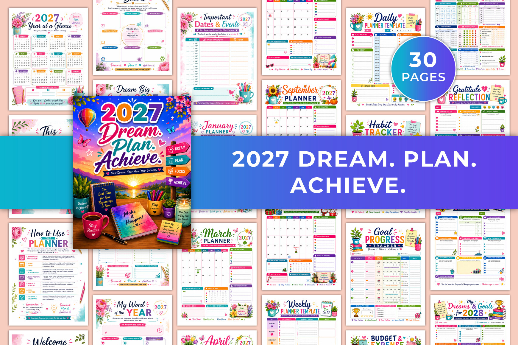 2027 Planner — 2027 Dream. Plan. Achieve. Planner KDP product preview