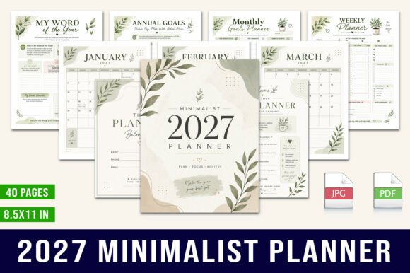 minimalist 2027 life planner with goals habits and reflection