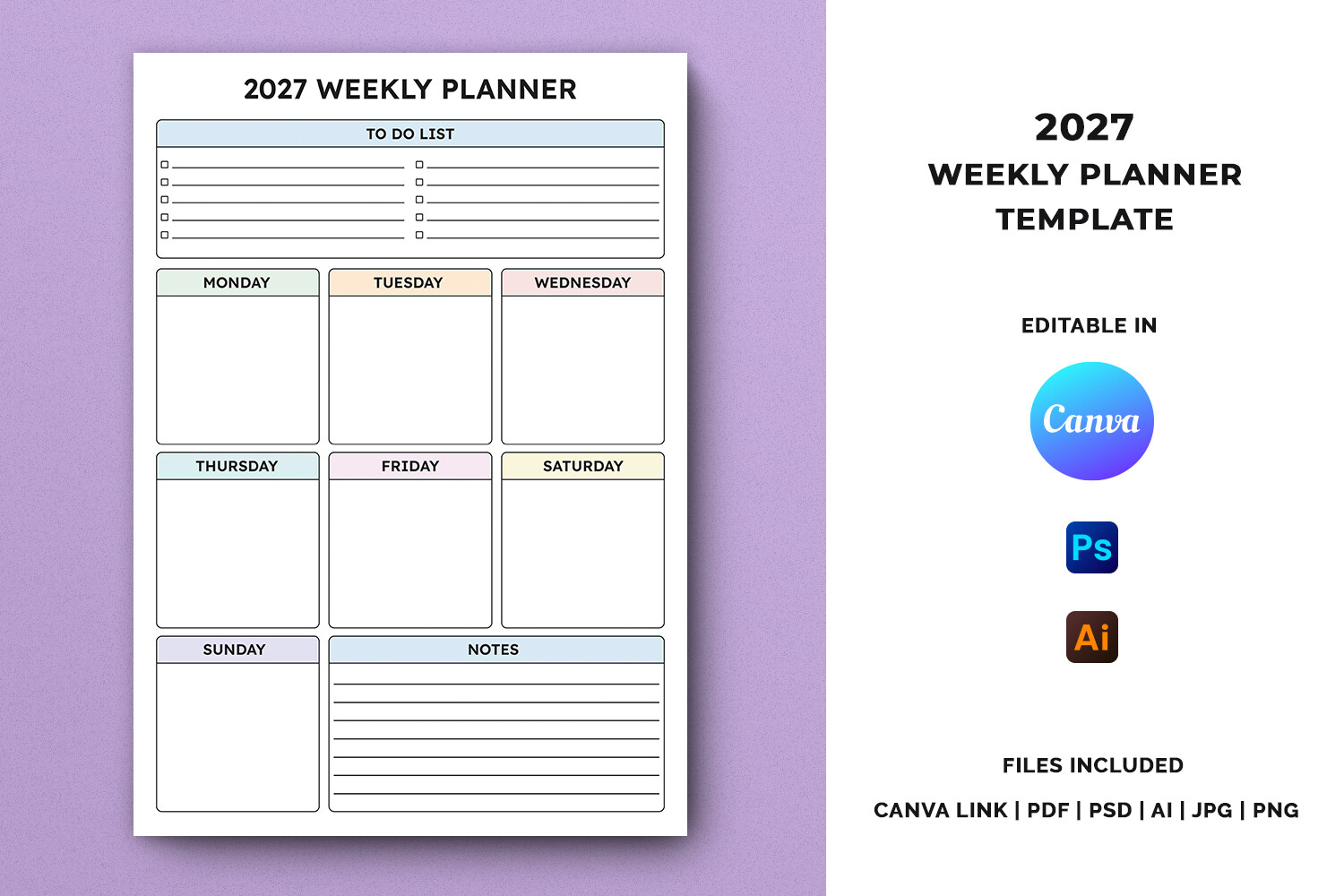2027 Planner — 2027 Weekly Planner Template product preview