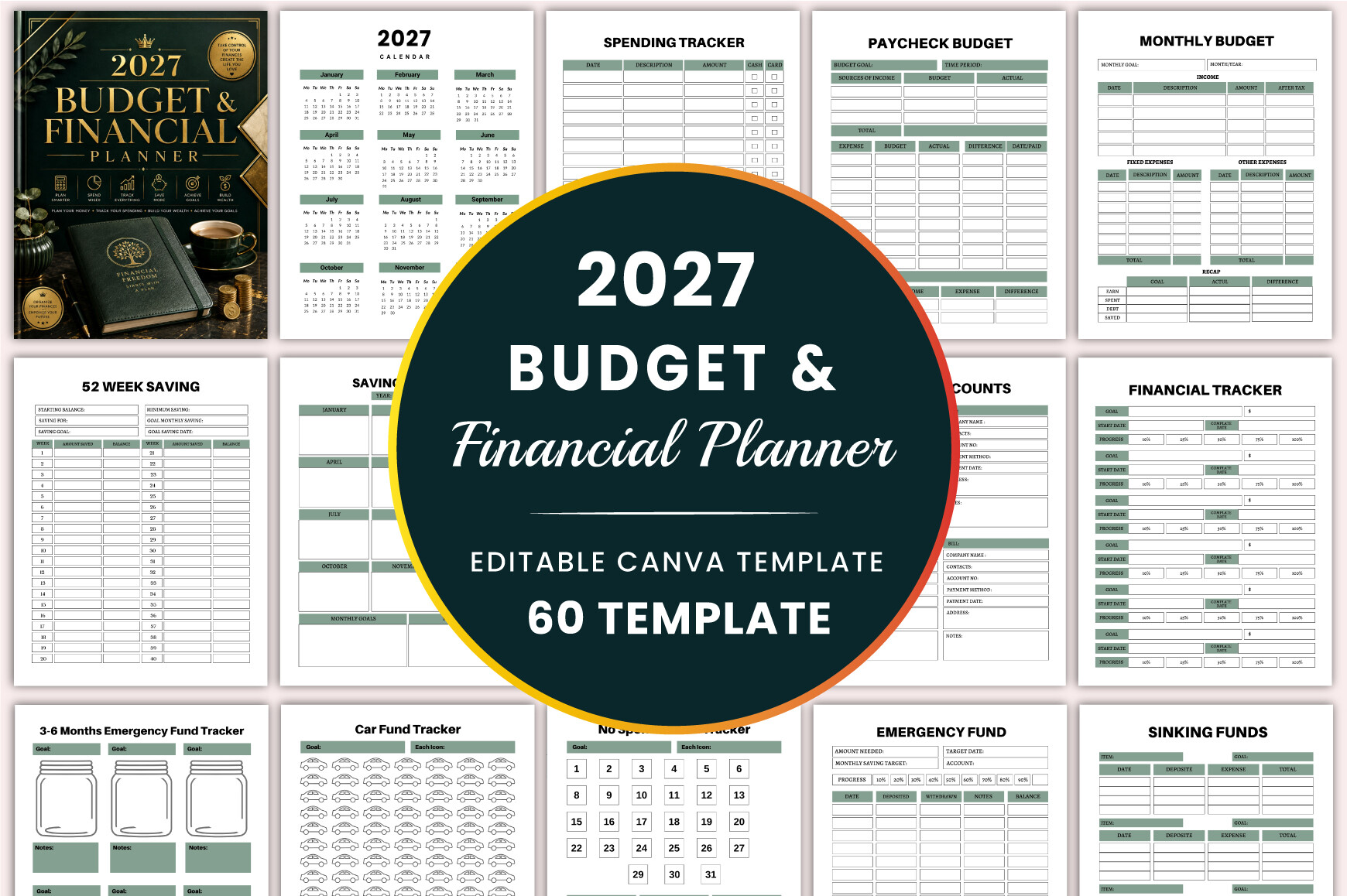 2027 Budget Planner: Editable 2027 Budget and Financial Planner with Fund Trackers original product preview
