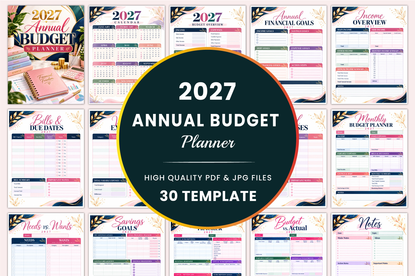 2027 Budget Planner: 2027 Annual Budget Workbook with Budget-versus-Actual Review original product preview