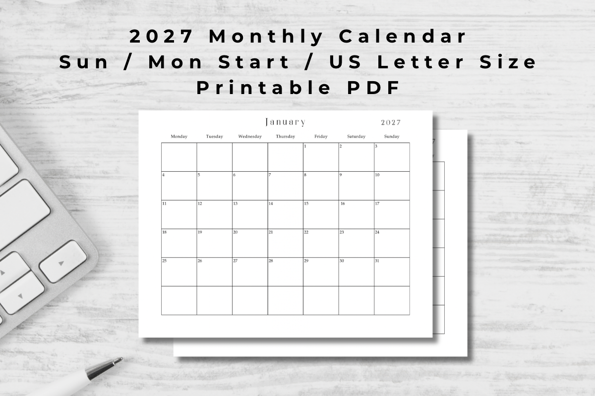 2027 Monthly Planner — Minimal 2027 Monthly Calendar by floradigitaldesigns