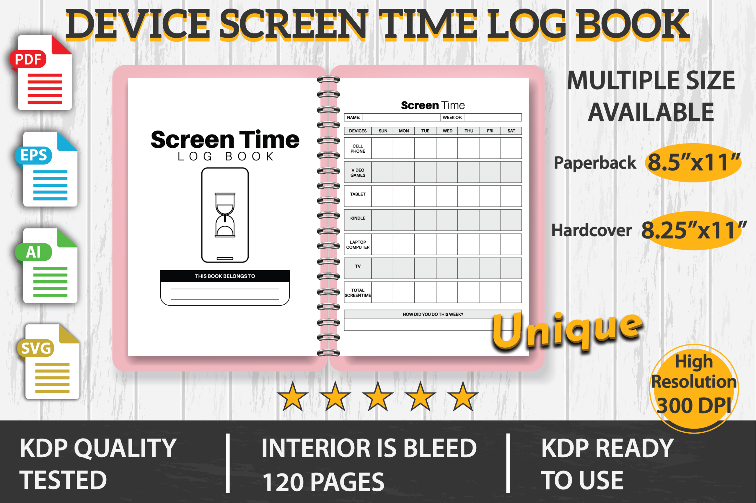 Screen Time Tracker: Repeated Device-Use Logs in a Large-Print Interior original product preview