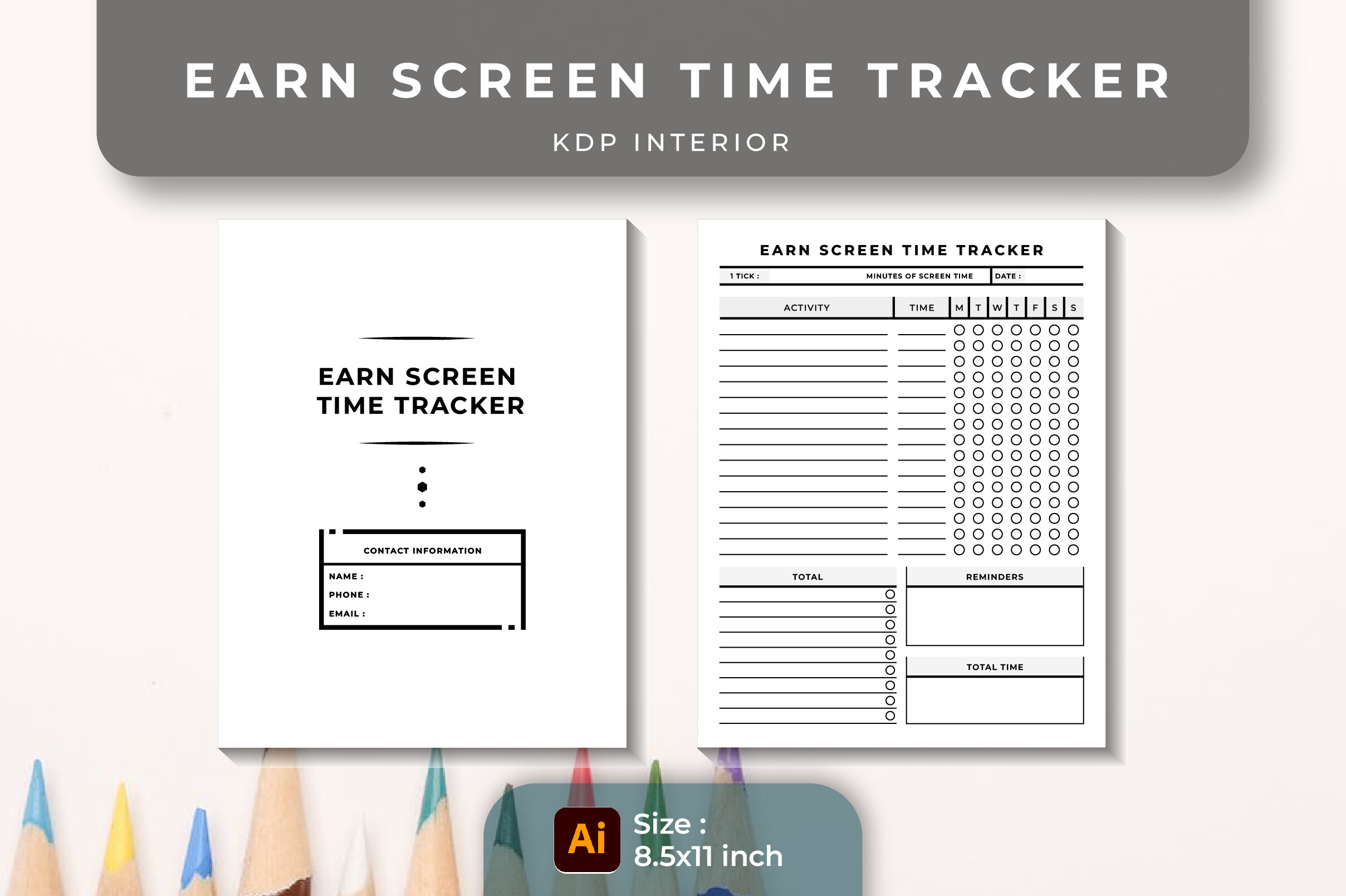 Screen Time Tracker: Earned Screen Time Chart with Vector Source Files original product preview