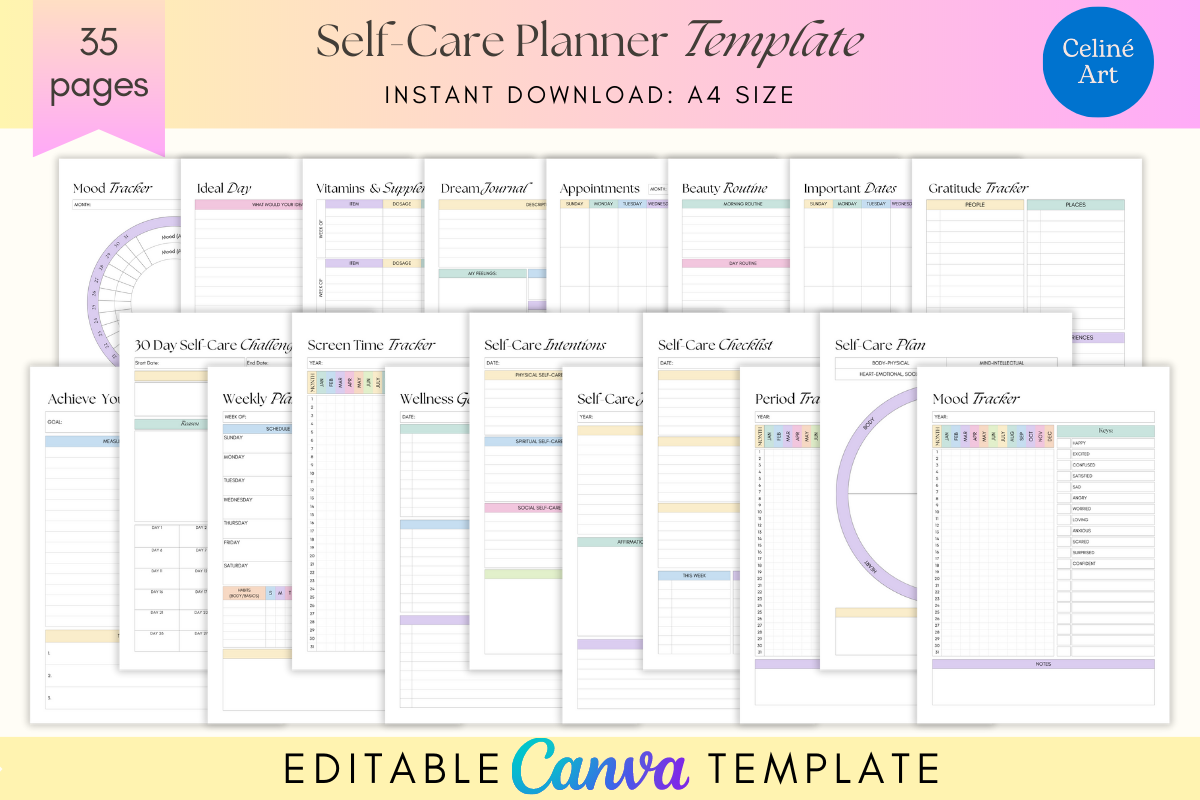Screen Time Tracker: A4 Canva Screen Time Tracker within a Self-Care Collection original product preview