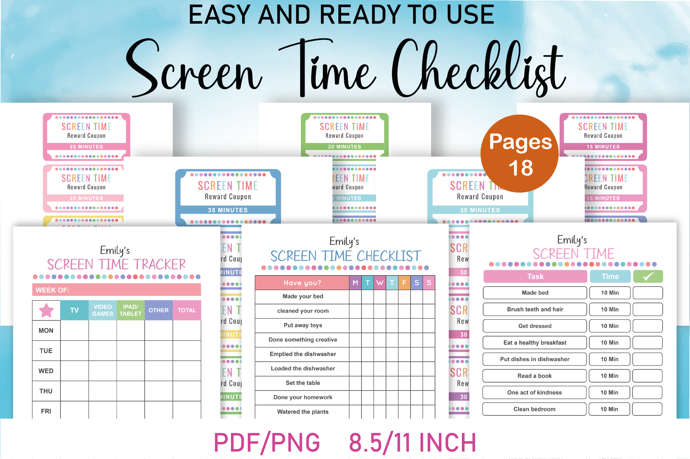 Screen Time Tracker: Eighteen Screen Time Worksheets for Family Review original product preview