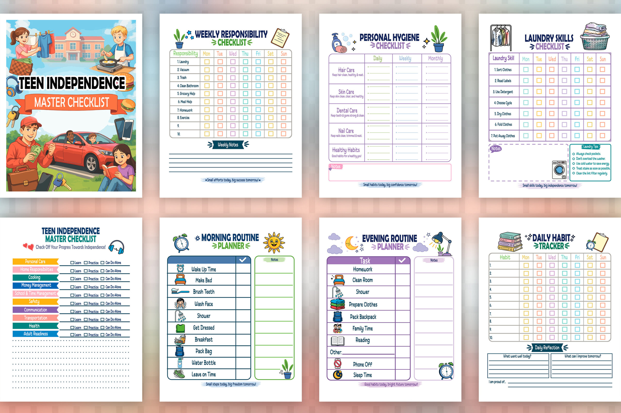 Screen Time Tracker: A Screen Time Tracker beside Teen Responsibility Checklists original product preview