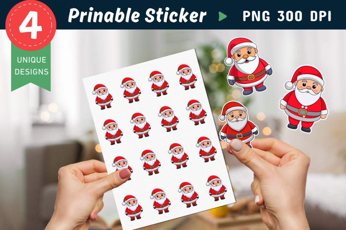 Santa Stickers: One PNG Composition of Cute Cartoon Santas original product preview