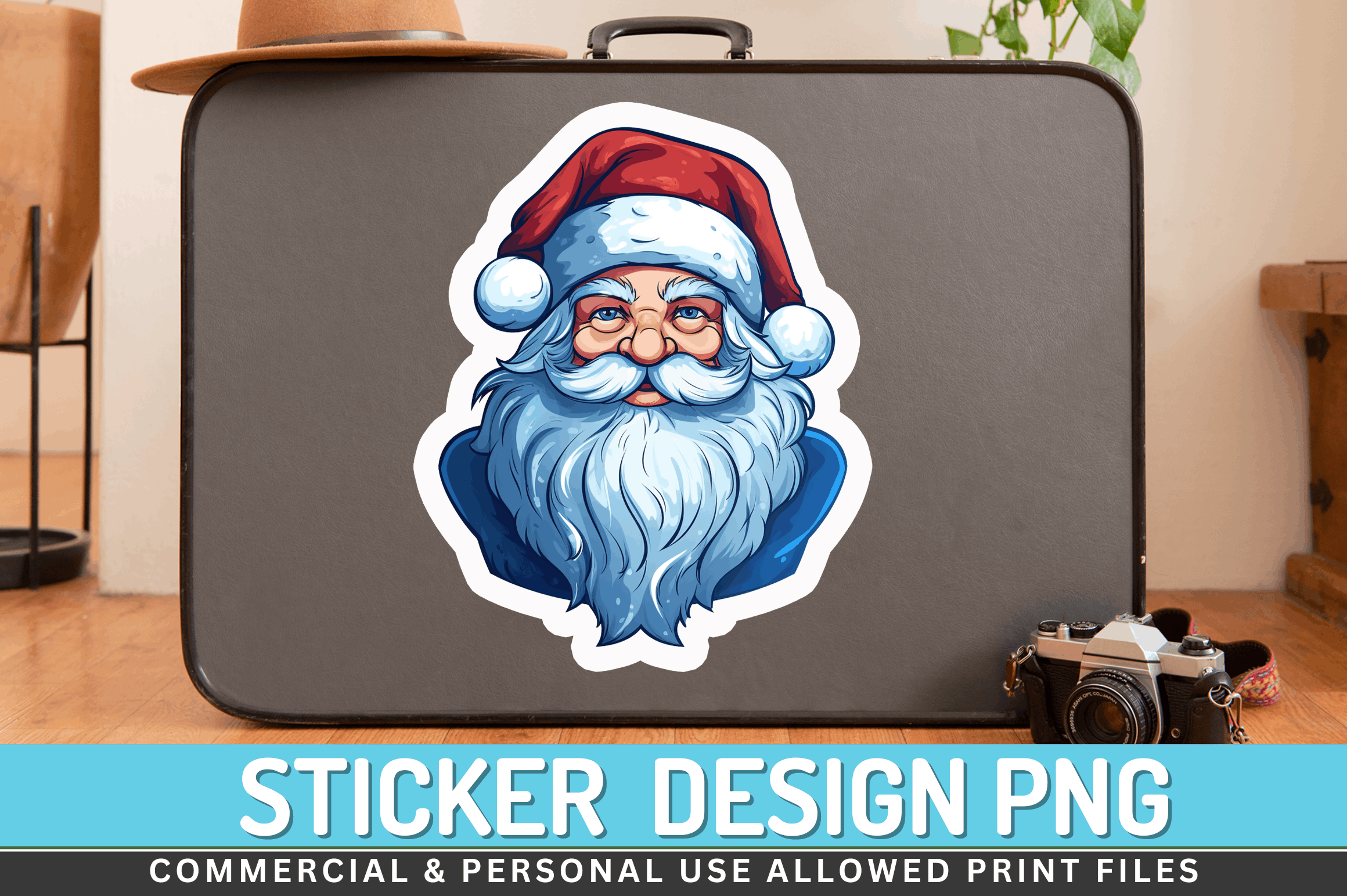 Santa Stickers: A Single Blue-Bearded Santa Face PNG original product preview