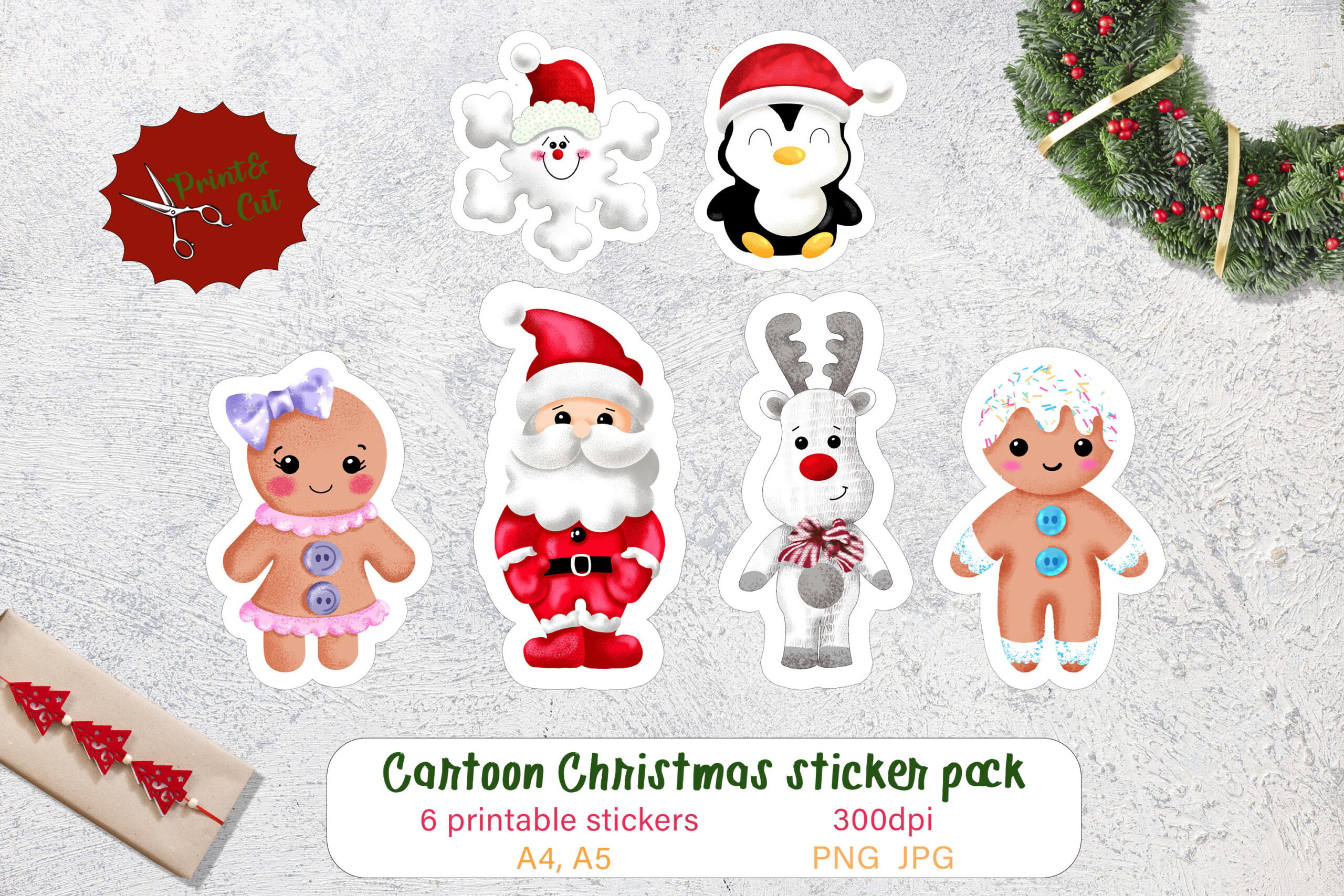 Santa Stickers: Cartoon Santa and Friends with Prepared Sticker Sheets original product preview