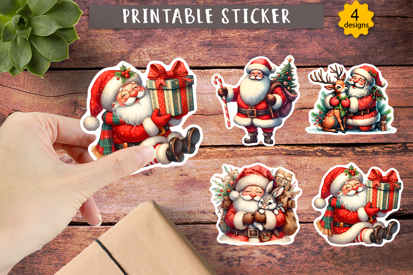 Santa Stickers: Four Detailed Santas with Gifts and Holiday Props original product preview