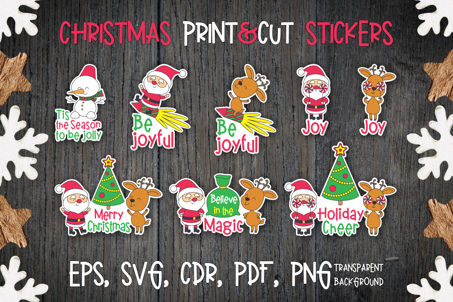 Santa Stickers: Santa and Reindeer Stickers with Holiday Lettering original product preview