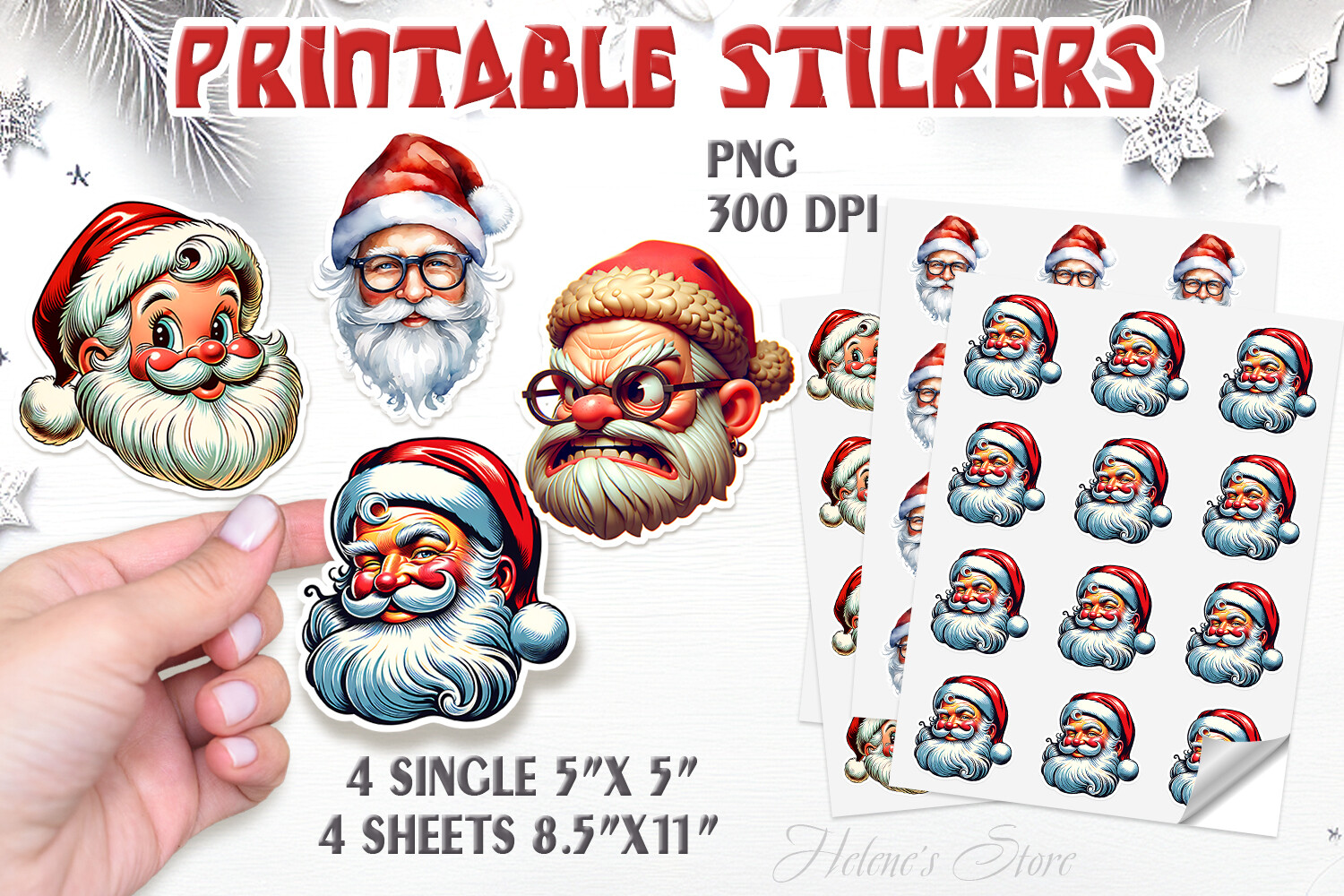 Santa Stickers: Four Expressive Santa Faces with Letter-Size Sheets original product preview