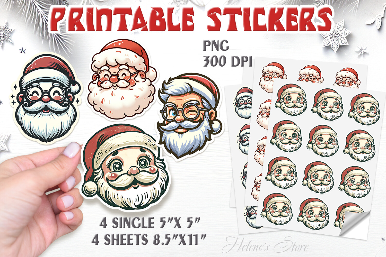 Santa Stickers: Four Retro Santa Portraits with Glasses and Letter Sheets original product preview