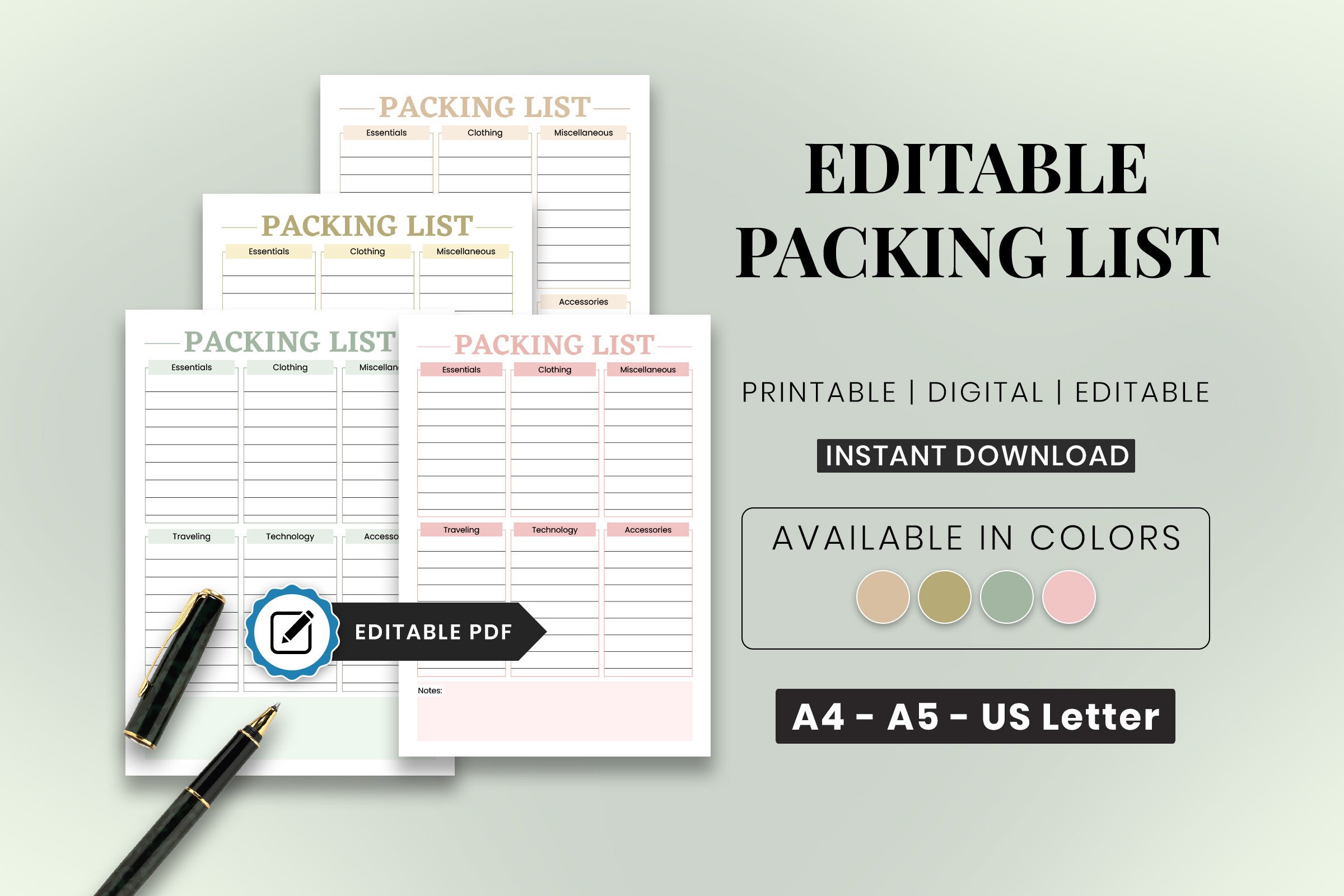 Holiday Packing List: Family Packing Lists with Canva Editing and a Fillable A4 original product preview