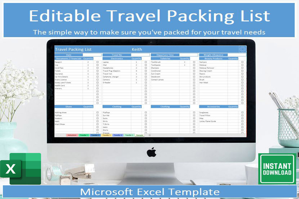 Holiday Packing List: An Excel Packing Workbook with Five Blank List Tabs original product preview