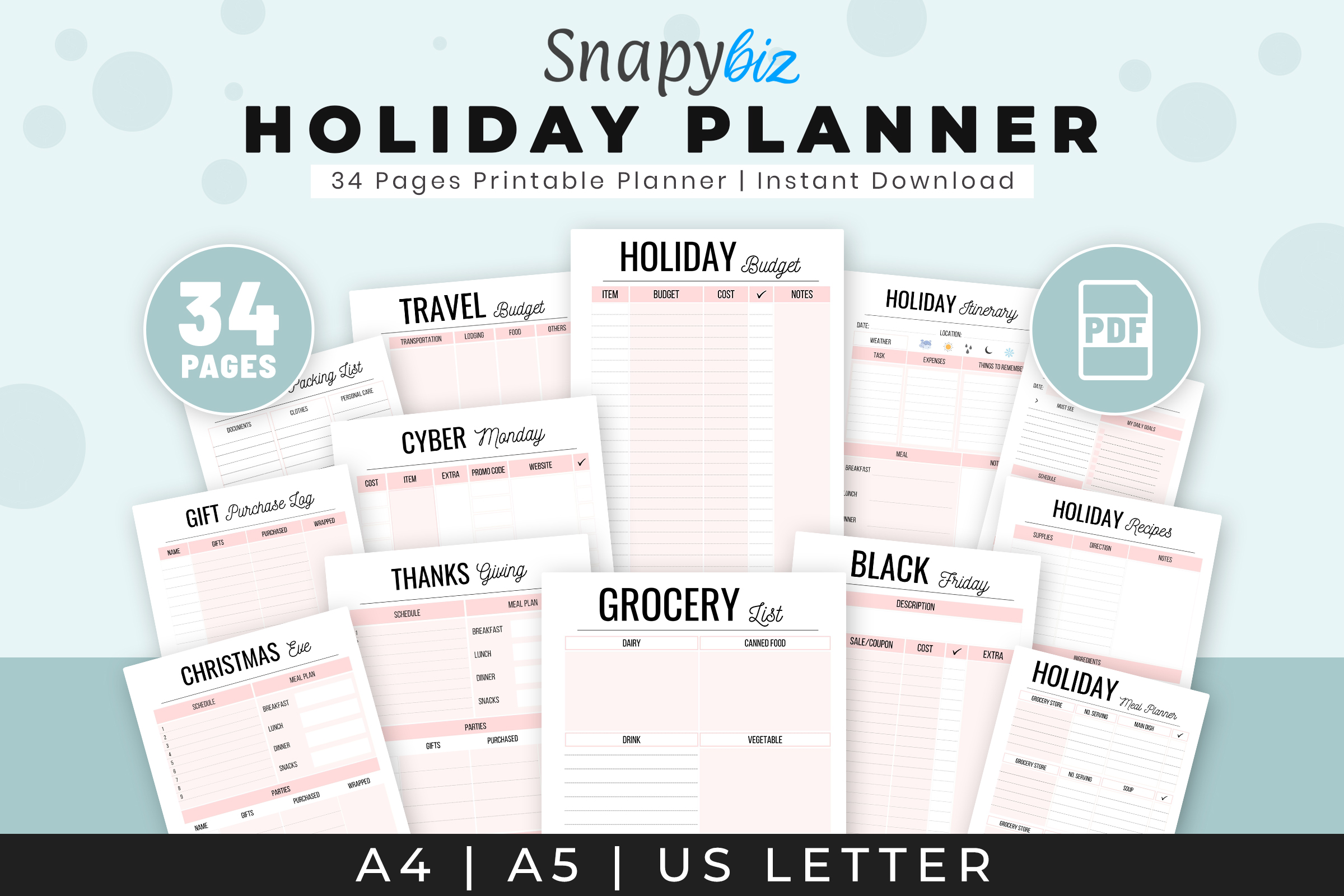 Holiday Packing List: Holiday Packing Page in a Seasonal Planner Collection original product preview
