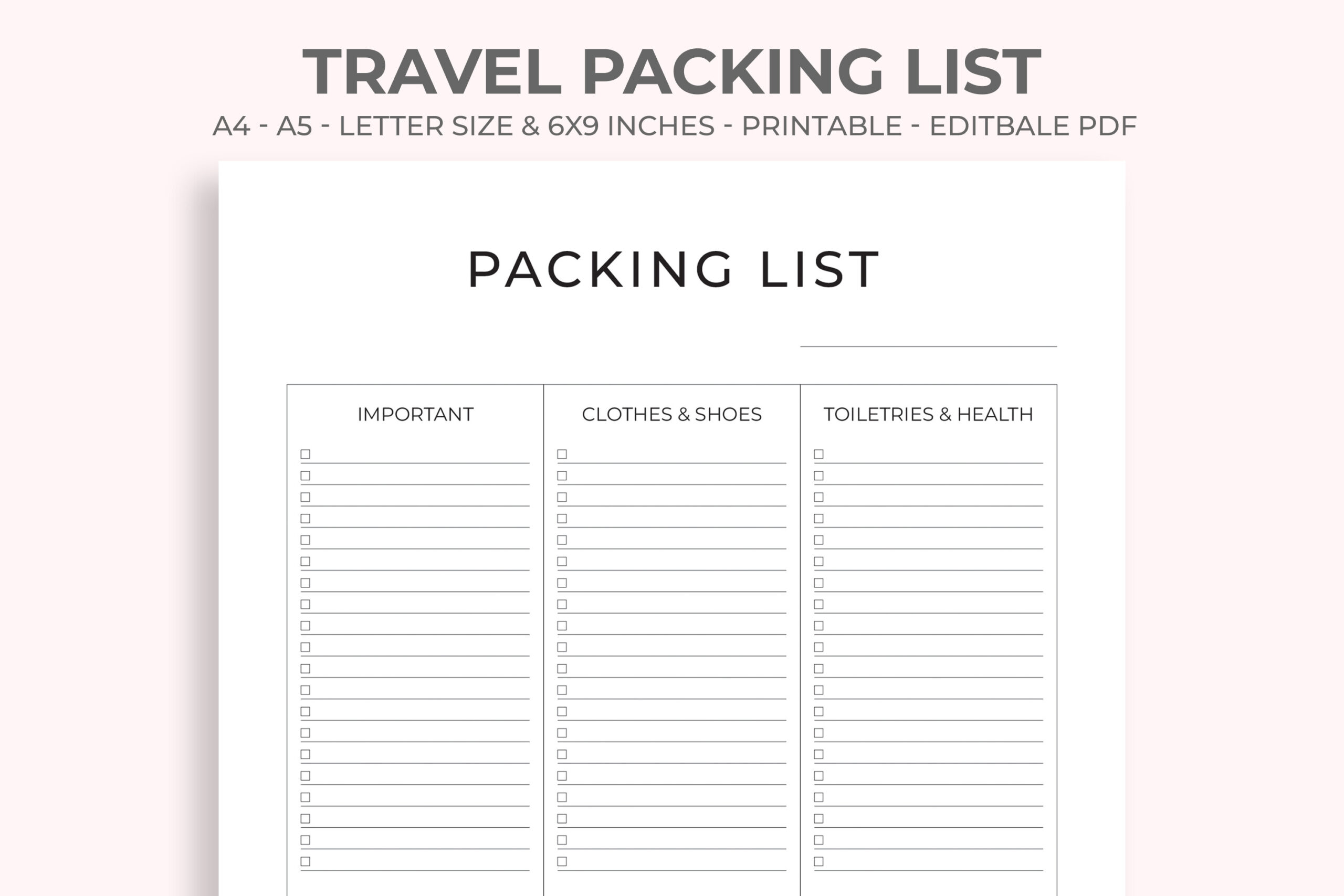 Holiday Packing List: A Minimal Packing PDF in Four Stated Sizes original product preview