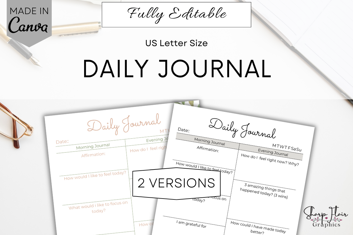 Daily Reflection Journal: Two Editable Daily Journal Versions in US Letter Size original product preview