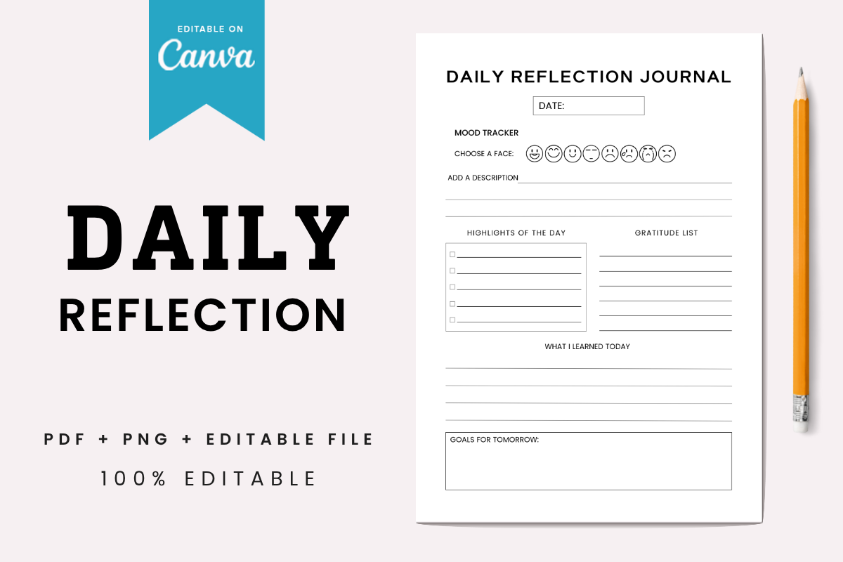 Daily Reflection Journal: A Single A4 Reflection Page with Editable Canva Access original product preview