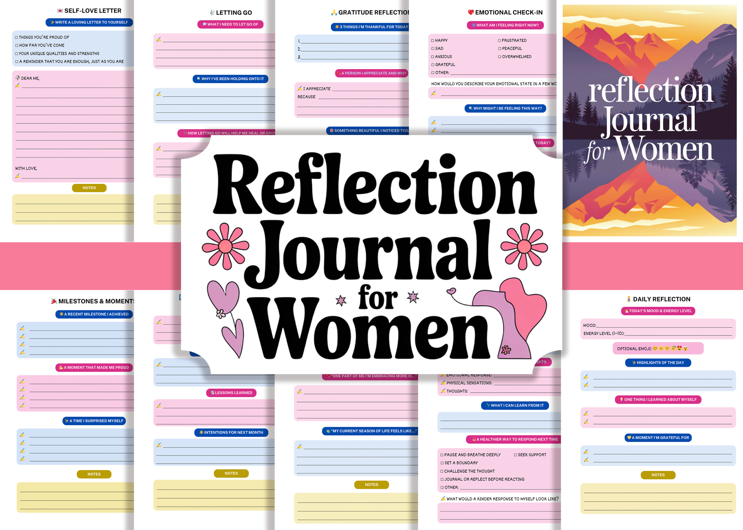 Daily Reflection Journal: Daily Check-Ins and Monthly Reviews with Eleven Canva Layouts original product preview