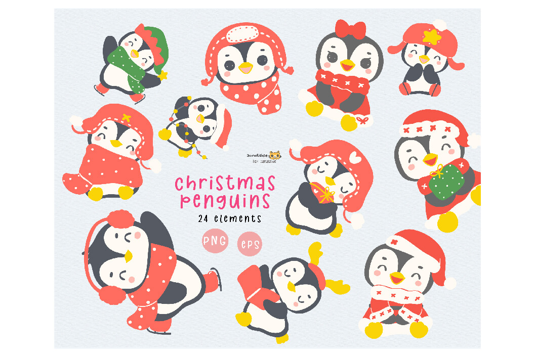 Penguin Stickers: Twenty-Four Transparent Holiday Graphics with an EPS File original product preview