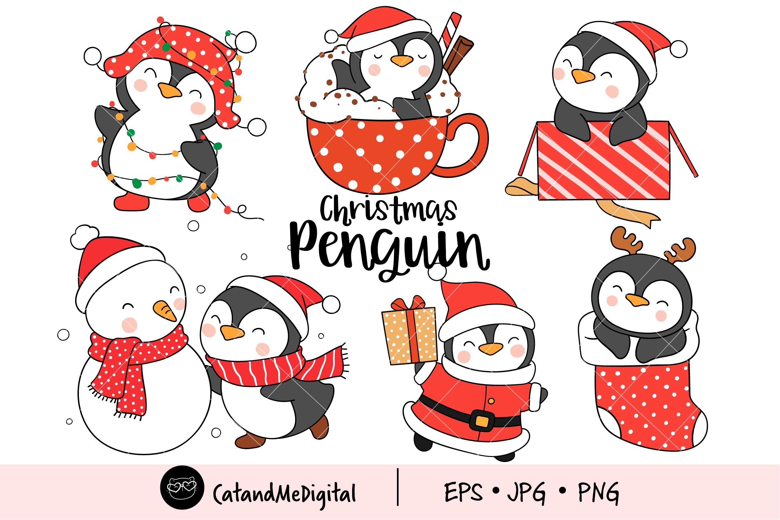Penguin Stickers: Six Simple Christmas Penguins with EPS Sources original product preview