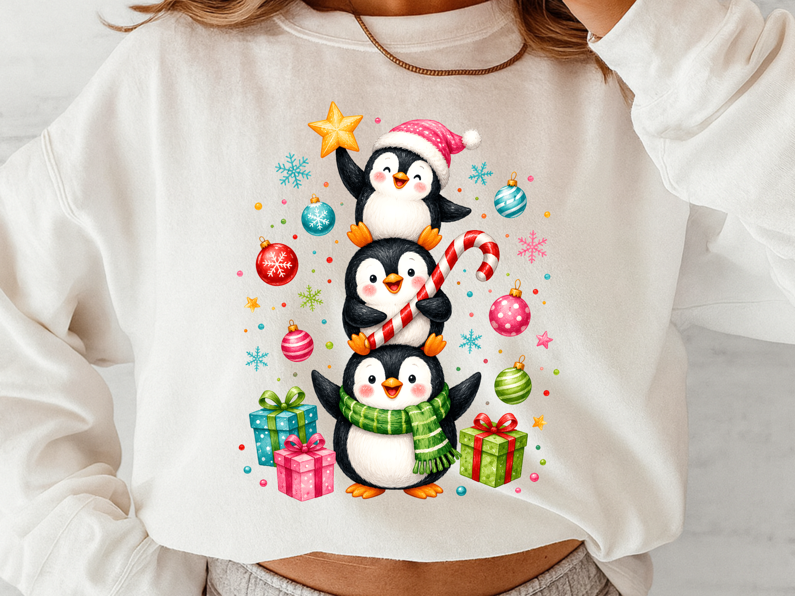 Penguin Stickers: A Single Stack of Three Penguins with Gifts and Ornaments original product preview