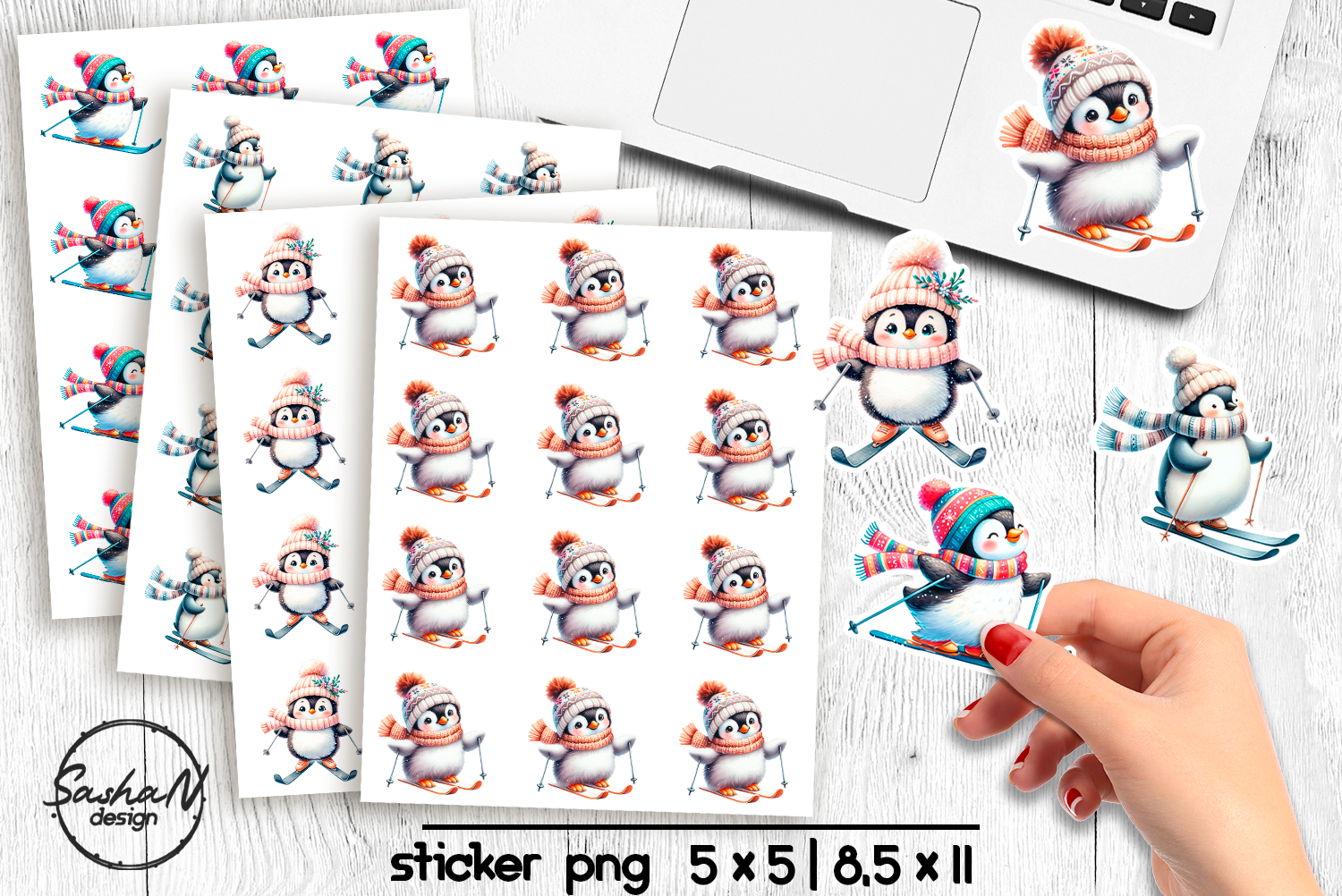 Penguin Stickers: Four Ski Penguins with Separate Images and Letter Sheets original product preview