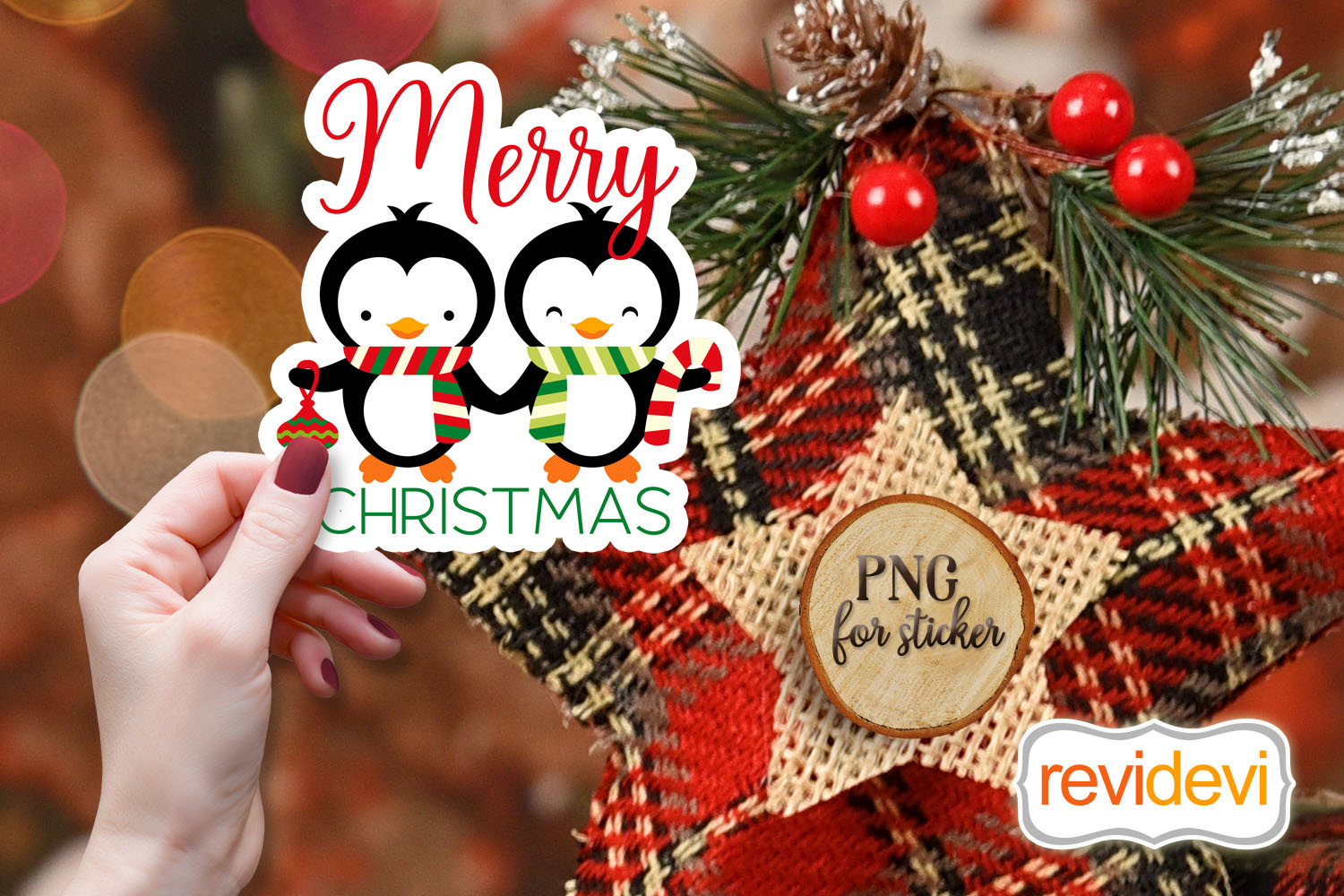 Penguin Stickers: A Penguin Pair with Merry Christmas Lettering original product preview