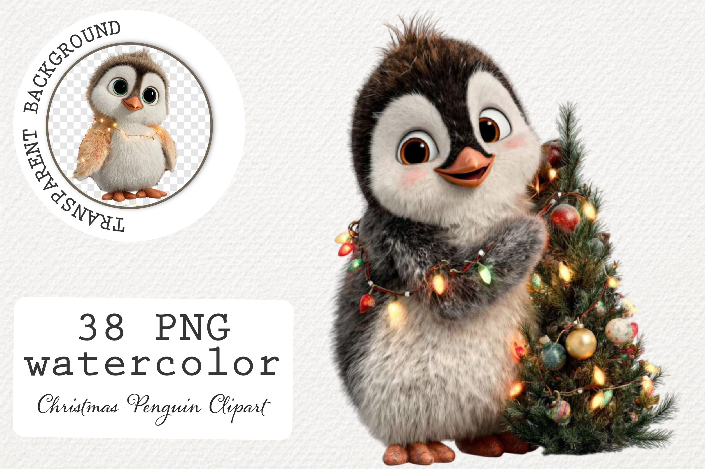 Penguin Stickers: Thirty-Eight Textured Christmas Penguin PNGs original product preview