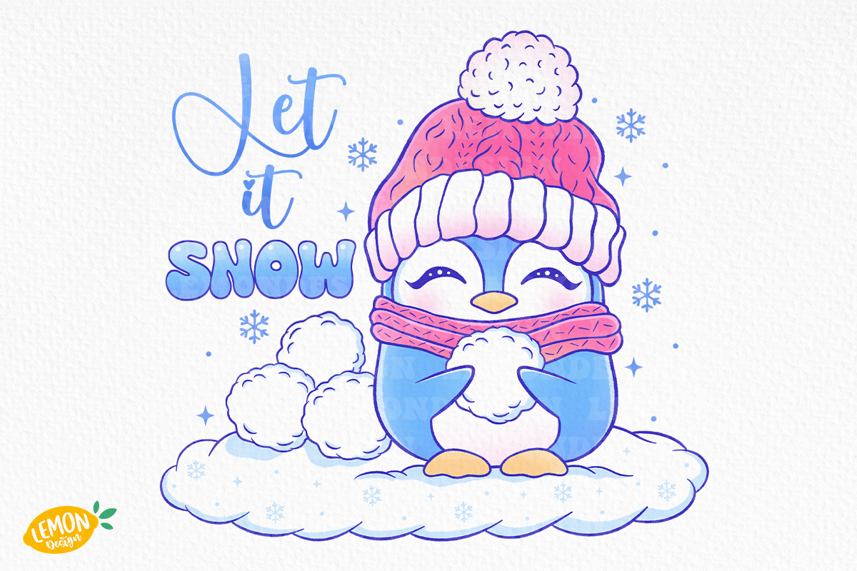 Penguin Stickers: A Pastel Winter Penguin with Let It Snow Lettering original product preview