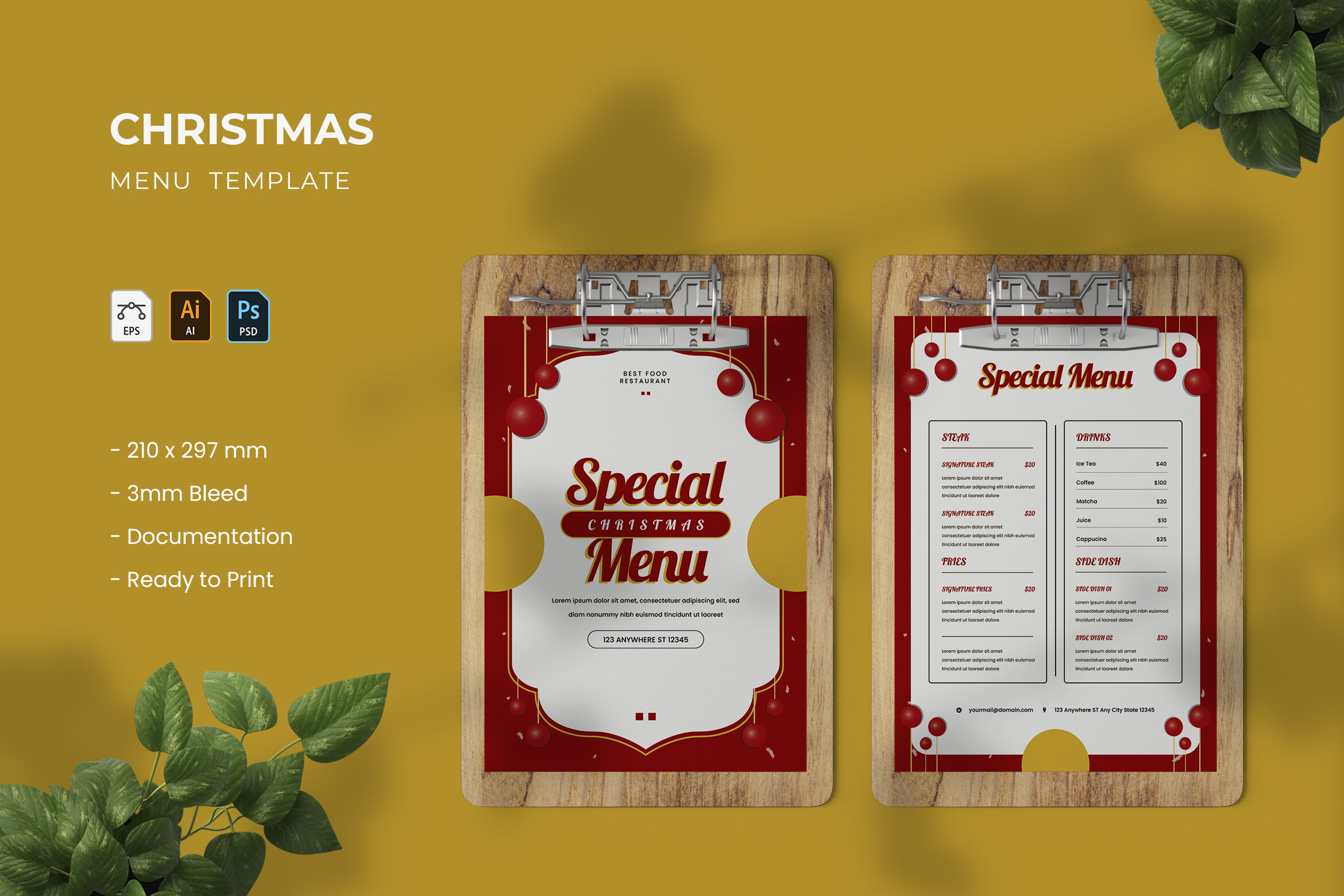 Christmas Menu Templates: A Two-Page Restaurant Menu with AI, EPS and PSD Sources original product preview