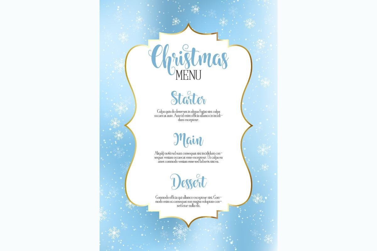 Christmas Menu Templates: A Pale Blue Snowflake Menu with an EPS and JPG original product preview